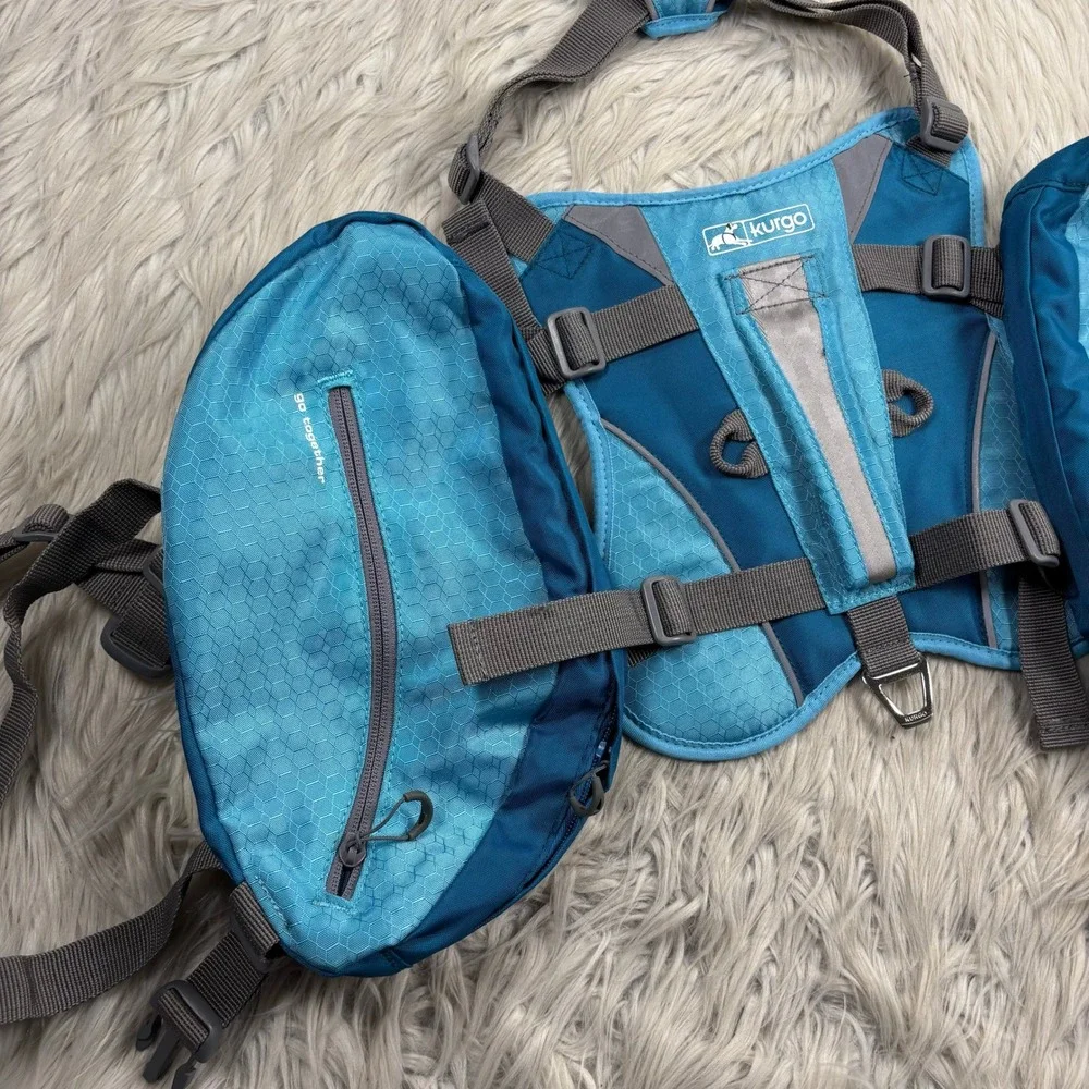 Kurgo Blue‎ Baxter Dog Backpack Saddlebag Pack Adjustable Saddlebag Hiking